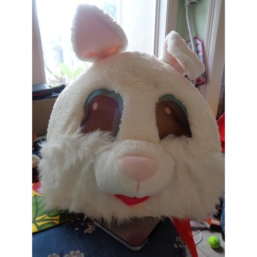 Big White Bunny Rabbit Head Face Mask Plush Mascot Costume Furry Cosplay